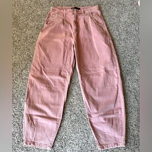 Womens Zara barrel leg Pink High-Waisted Pants